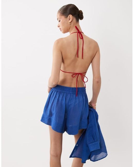 Polo Ralph Lauren Blue Cotton Linen Boyfriend Short Cover-Up