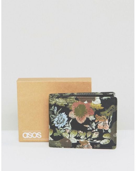 ASOS Black Leather Wallet With Floral Print for men