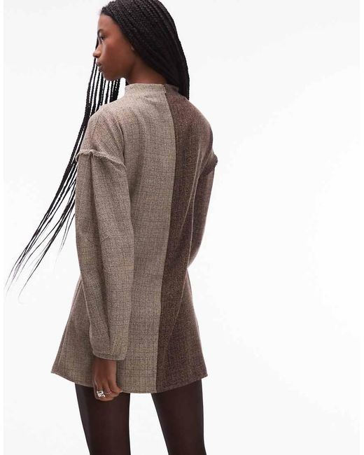 ASOS Brown Long Sleeve Tweed Mini Dress
