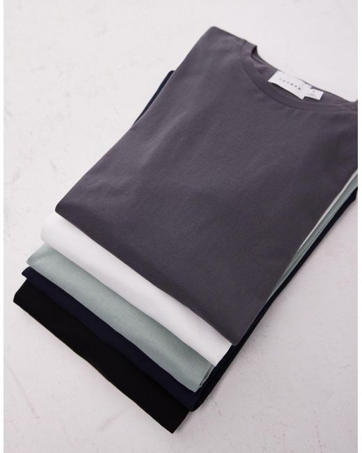 Confezione da 5 t-shirt classiche nera, bianca, blu navy, antracite e salvia di Topman in Blue da Uomo