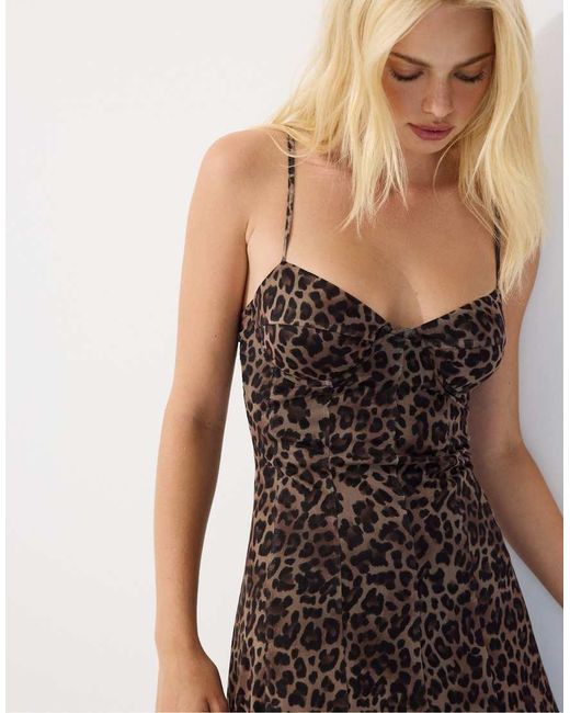 Stradivarius Natural Leopard Print Strappy Mini Dress