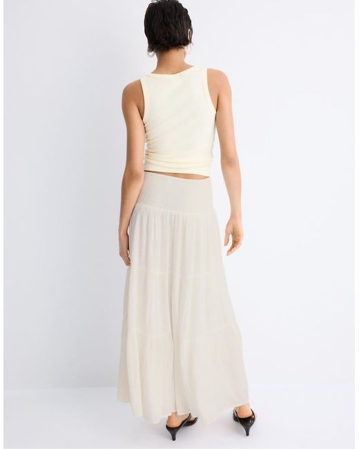 Stradivarius White Panelled Skirt With Metallic Thread