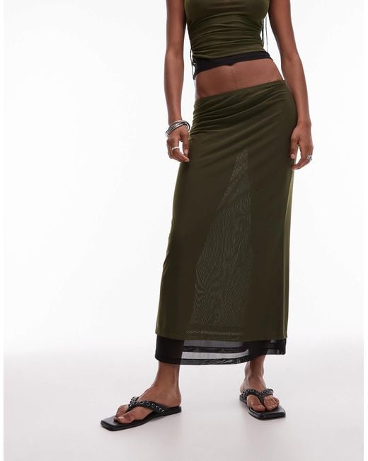 ASOS Green 90's Mesh Double Layer Maxi Skirt