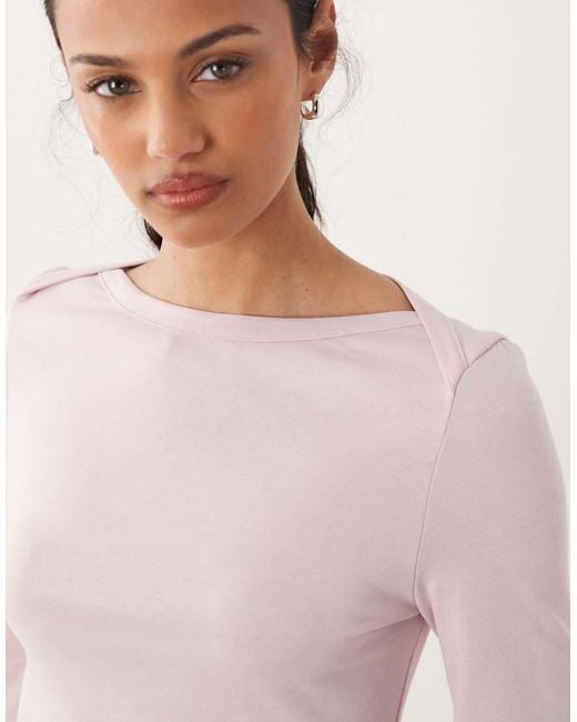 ASOS Pink 3/4 Sleeve Top With Boat Neck