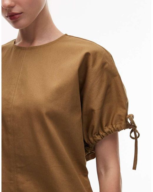 ASOS Brown Crew Neck Mini Dress With Tie Sleeve Detail
