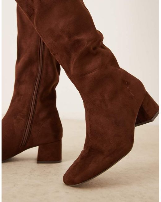 ASOS Brown Canary Block Heeled Knee Boots