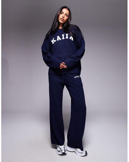 Sweat à capuche d'ensemble en maille avec broderie logo Kaiia en coloris Blue