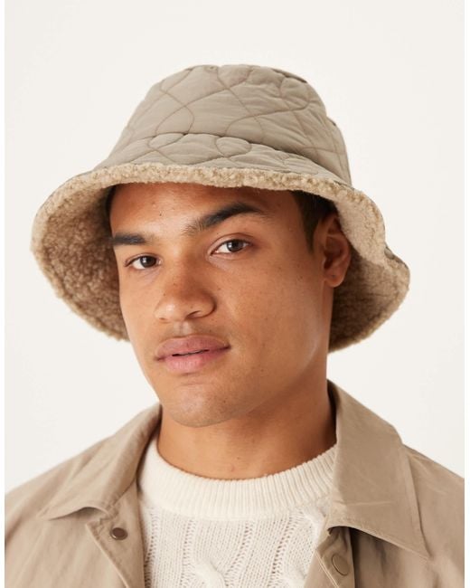 ASOS Natural Padded And Borg Reversible Bucket Hat for men