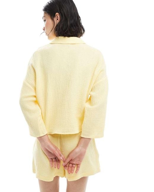 Vero Moda Yellow Textured Cropped Shirt