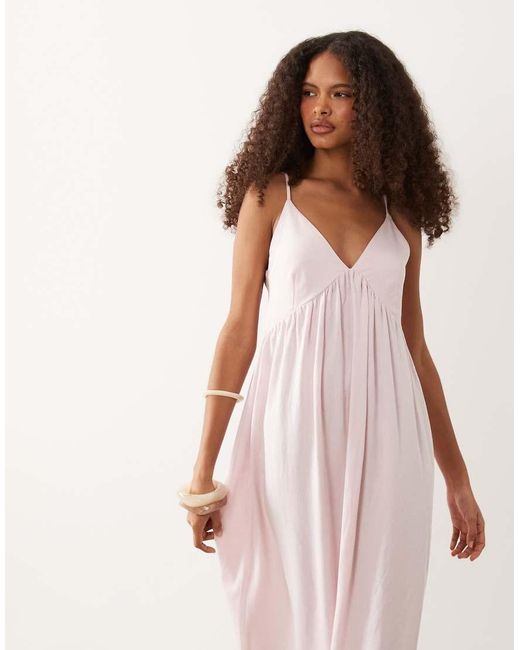 ASOS Pink Linen Blend Deep V Maxi Sundress
