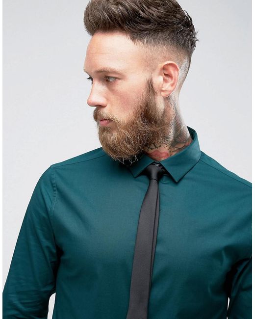Chemise ajustée bleu canard avec cravate noire ASOS pour homme en coloris  Vert | Lyst
