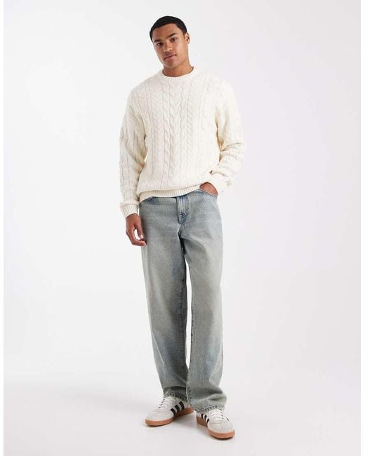 Only & Sons White Relaxed Cable Knit Jumper for men