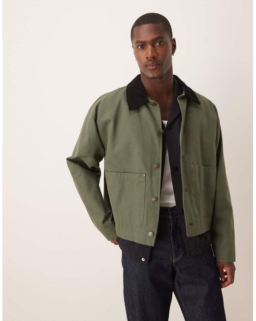 Giacca Harrington Con Colletto di ASOS in Green da Uomo