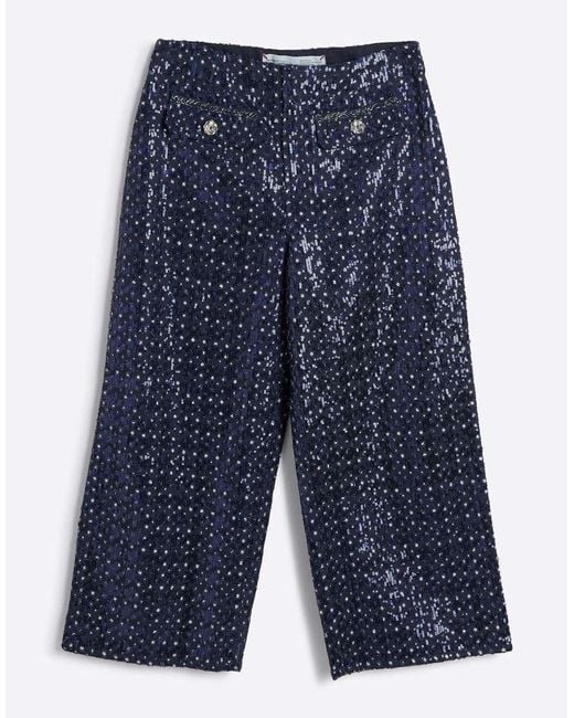 River Island Blue Denim Sequin Wide Leg Crop Jeans