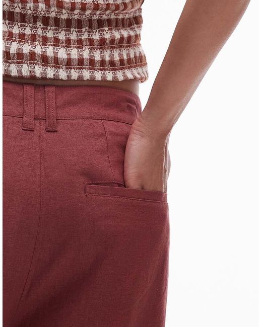 TOPSHOP Red Linen Longline Short