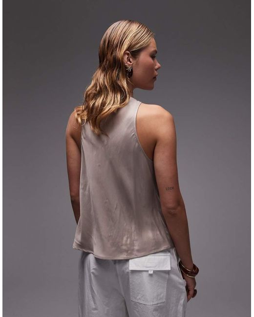 ASOS Gray Satin Wrap Front Halter Top