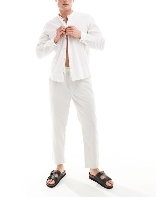 Pull&Bear – langärmliges hemd aus leinenmix in White für Herren