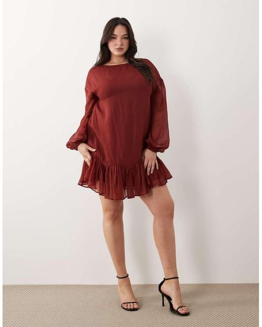 ASOS Red Asos Design Curve Slash Neck Chiffon Godet Mini Dress