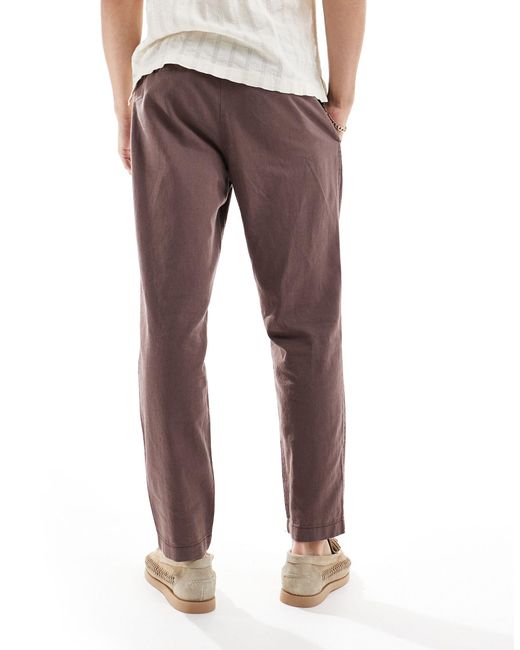 ASOS Brown Wide Pleated Linen Chino Trousers for men