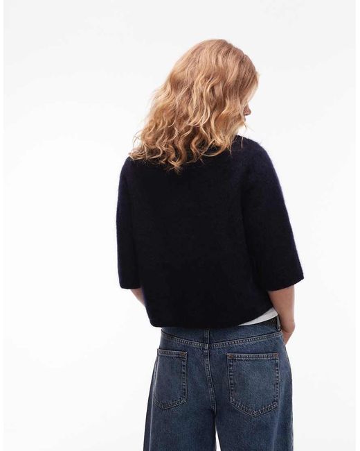 & Other Stories Blue Mohair Blend Cardigan With Short Sleeves