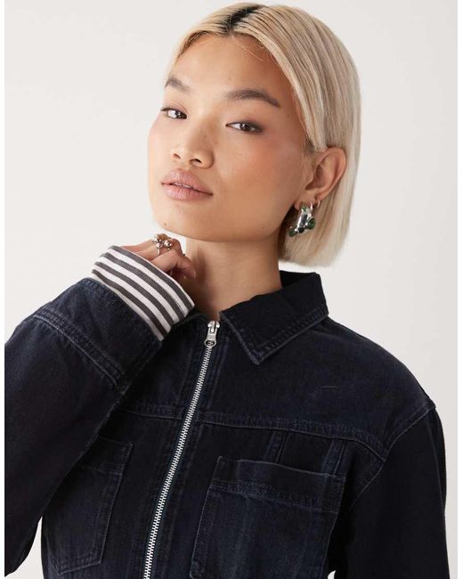 Collusion Black Denim Long Sleeve Shirt Dress