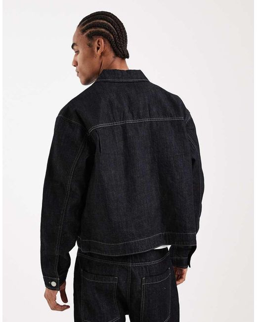 Jack & Jones Black Co-ord Workwear Raw Wash Denim Jacket for men