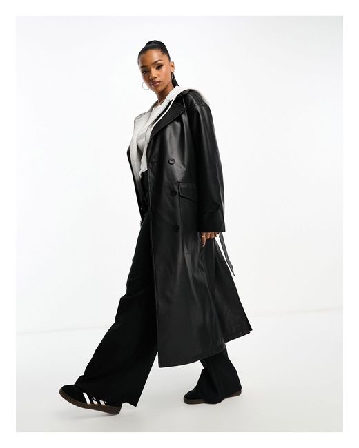 Urbancode Black Faux Leather Trench Coat