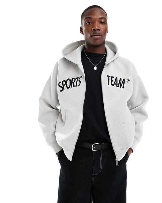 Bershka Black Sports Zip Through Hoodie for men