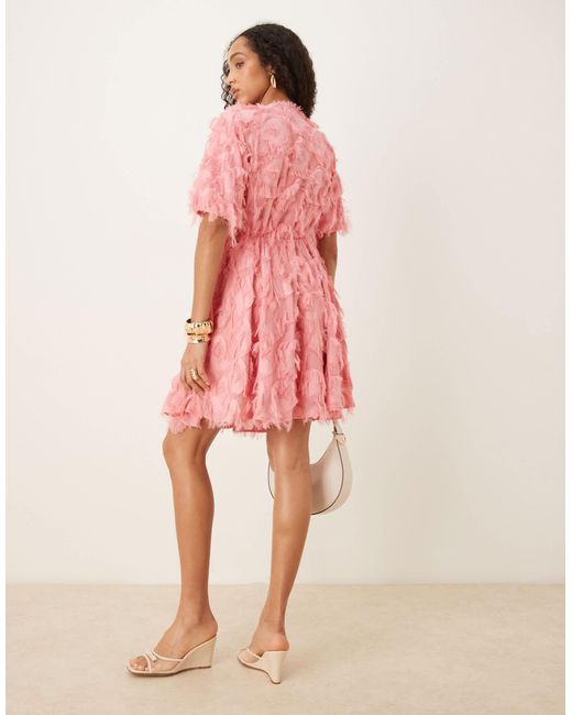 Y.A.S Pink Textured V Neck Mini Dress