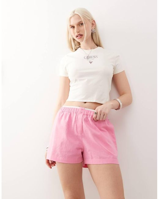 Pantalones Cortos De Estilo Bóxer De Tejido Liso De Collusion de color Pink