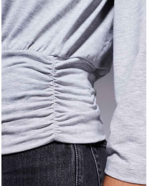 ASOS Gray Cinched Waist Batwing Top