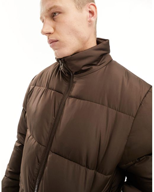 ASOS Puffer Jacket in Brown for Men Lyst