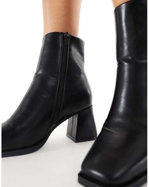 SEQWL Black Block Heeled Mid Ankle Boots