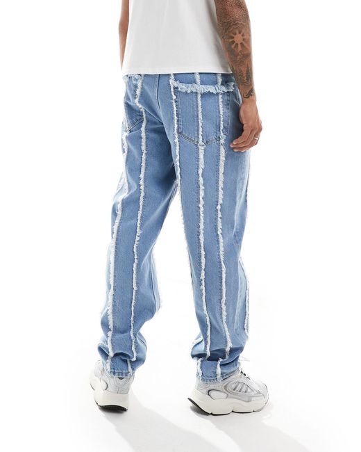 ASOS Blue baggy Jeans With Fraying Detail for men