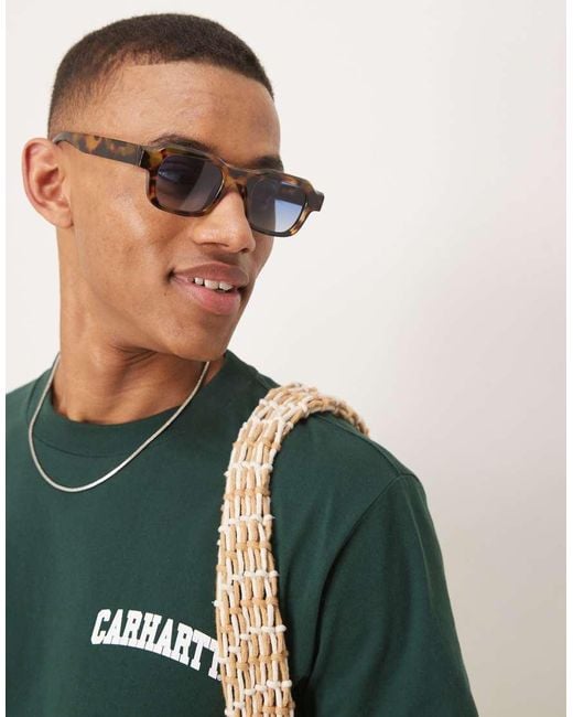 Occhiali Da Sole Rettangolari Spessi Con Montatura Tartarugata E Lenti Blu di ASOS in Green da Uomo