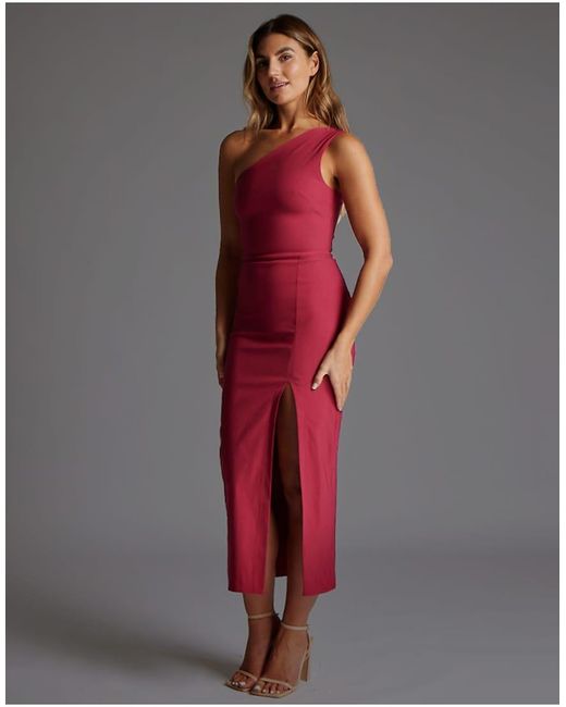 Vesper Red One Shoulder Midaxi Dress With Thigh Split