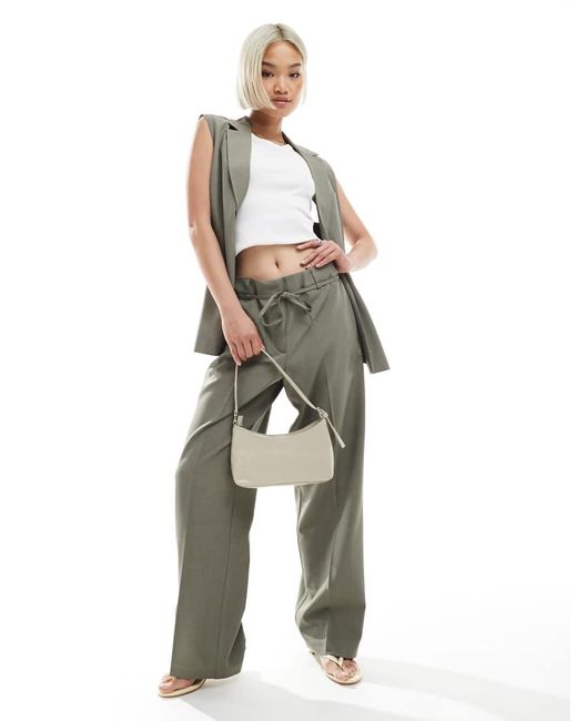 ONLY Green Straight Leg Tailored Trousers Co-Ord With String Detail