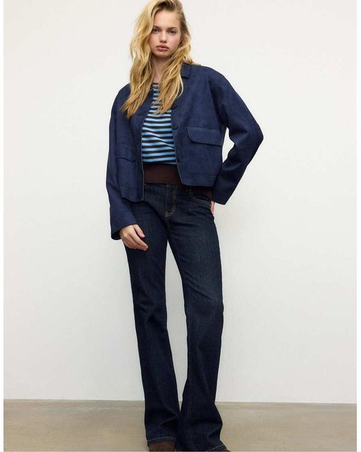 Stradivarius Blue Faux Suede Jacket With Pockets