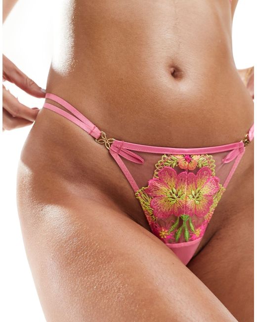 Ann Summers Multicolor Summer Breeze Tanga Thong With -coloured Flower Embroidery