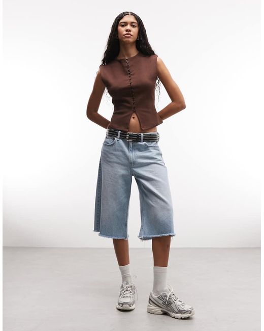 ASOS Blue Compact Cotton Grown-on Sleeve Button-down Top