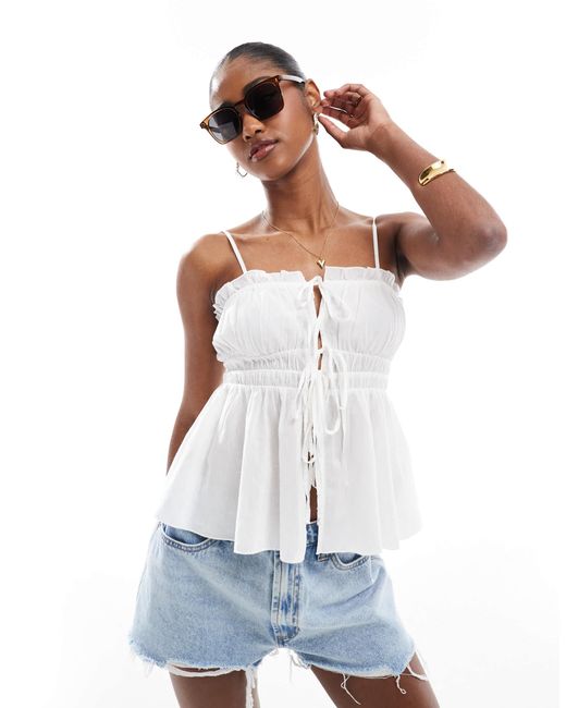 Stradivarius White Str Strappy Tie Front Cami Top