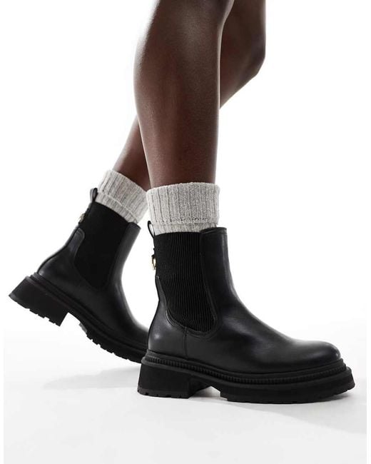 London Rebel Black Becky Chunky Mid Ankle Chelsea Boots