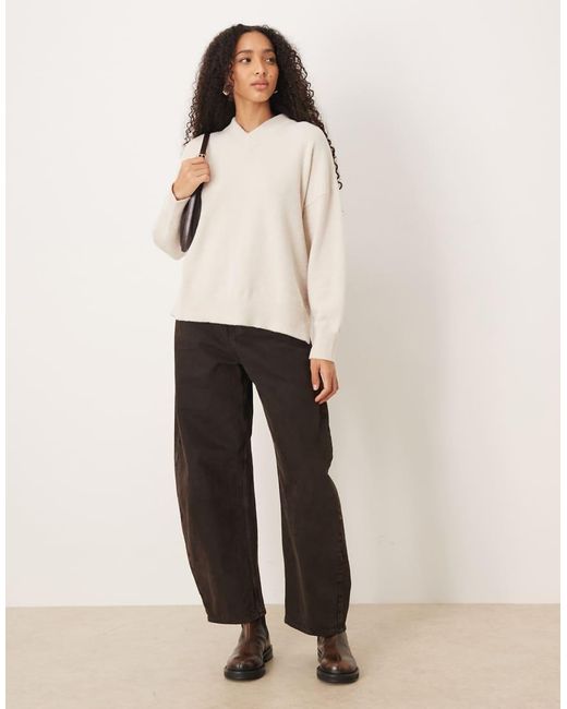 ASOS Natural Oversized Super Soft V Neck Jumper