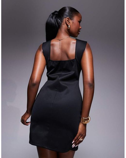 ASOS Black Square Neck Mini Dress With Gold Buttons