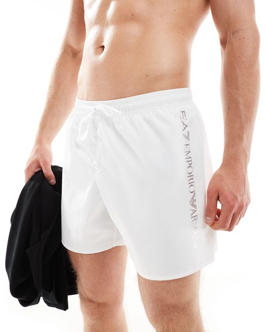 EA7 White Armani Verical Side Logo Swim Short for men