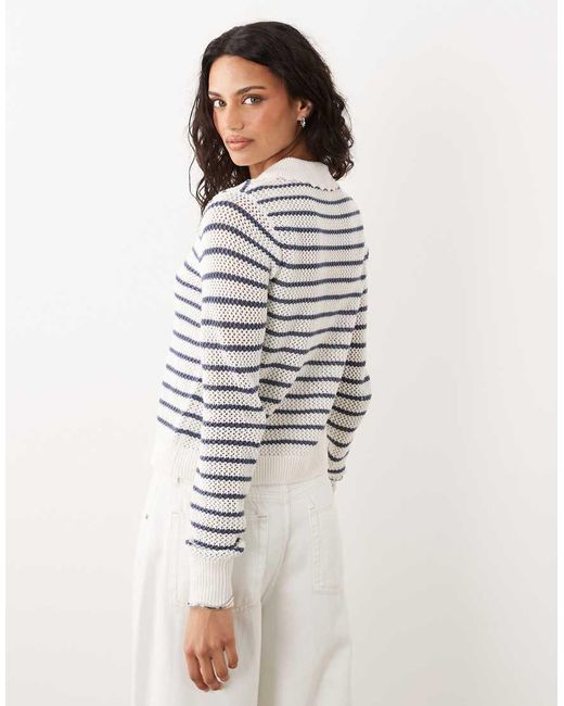 Abercrombie & Fitch Natural Fitted Knitted Cardigan With Crochet Collar