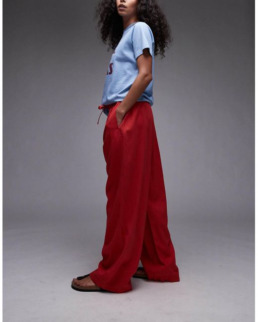 TOPSHOP Red Linen Balloon Trouser