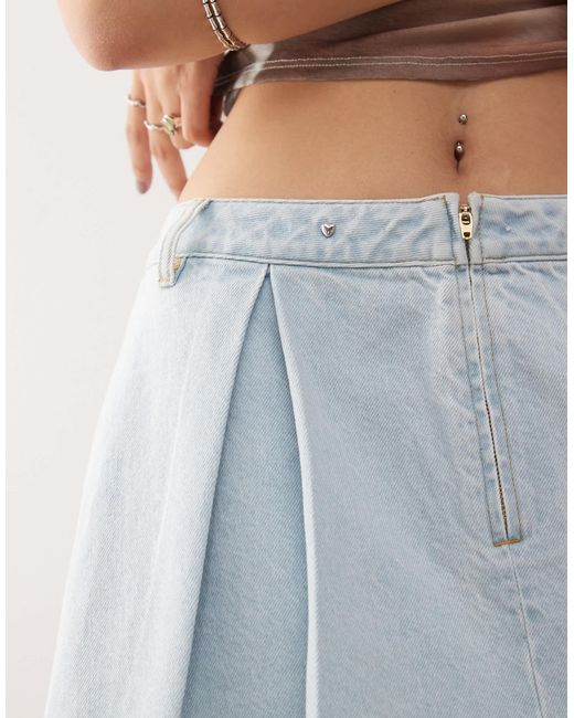 Monki Blue Pleated Mini Denim Skirt
