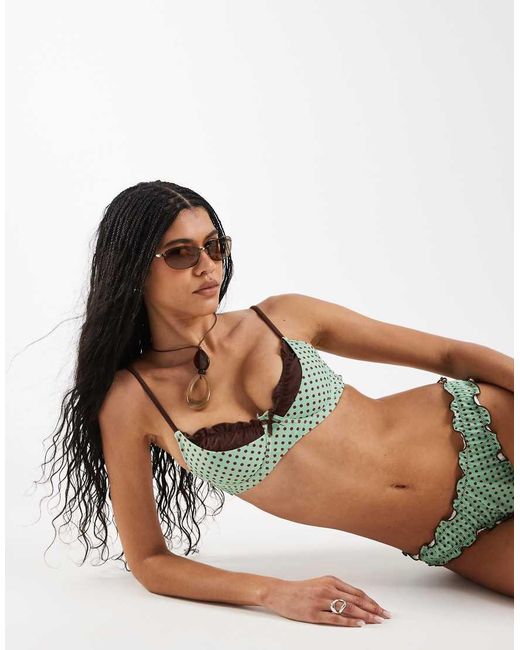 Reclaimed Vintage Brown Underwire Bikini Top With Frill Layer