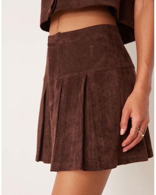 ASOS Natural Co-ord Faux Suede Pleated Mini Skirt